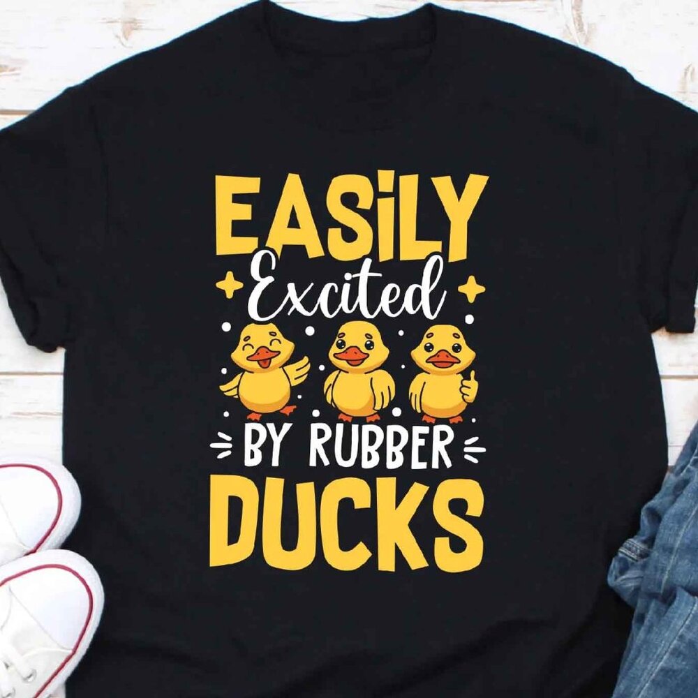 Easily Excited By Rubber Ducks T Shirt, Cute Duck Lover Shirt, Funny Animal Grap